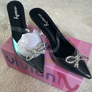 vivianly Clear Pointed Toe Sandals Stiletto Heels Transparent Strap High Heels